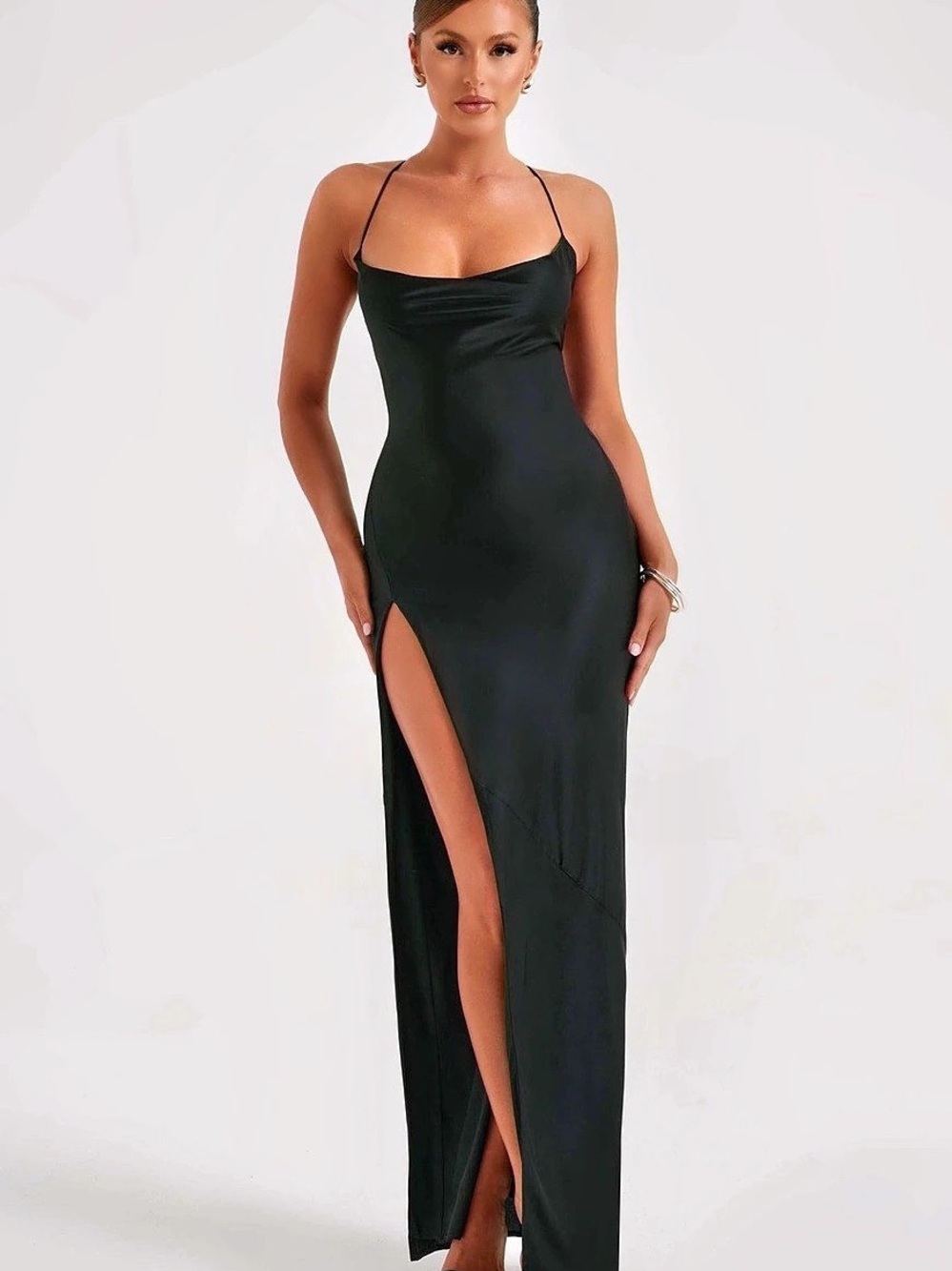 BABYBOO Misha Black Satin Maxi Dress – New